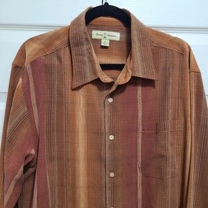 Tommy Bahama Silk‎ XL button down shirt Mens Striped redish brown colorway